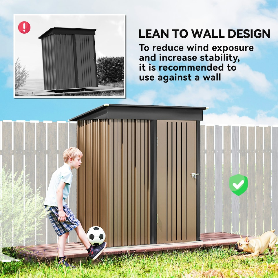 image 1 of Outsunny Steel Garden Shed, Small Lean-to Shed for Bike, 5x3 ft Brown | Multi | 161cm x 95cm x 181cm | 1