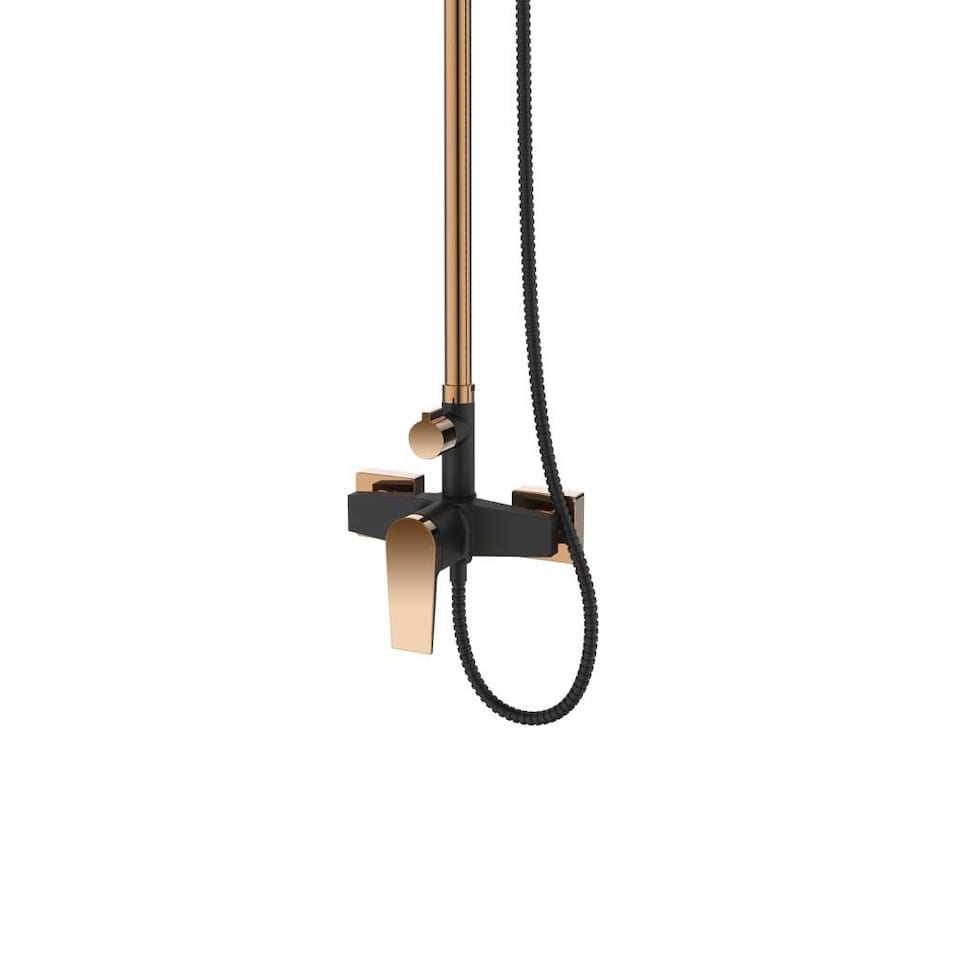 image 1 of Black/Rose Gold Brass Bathroom Shower Column Set Handshower Square Rainfall