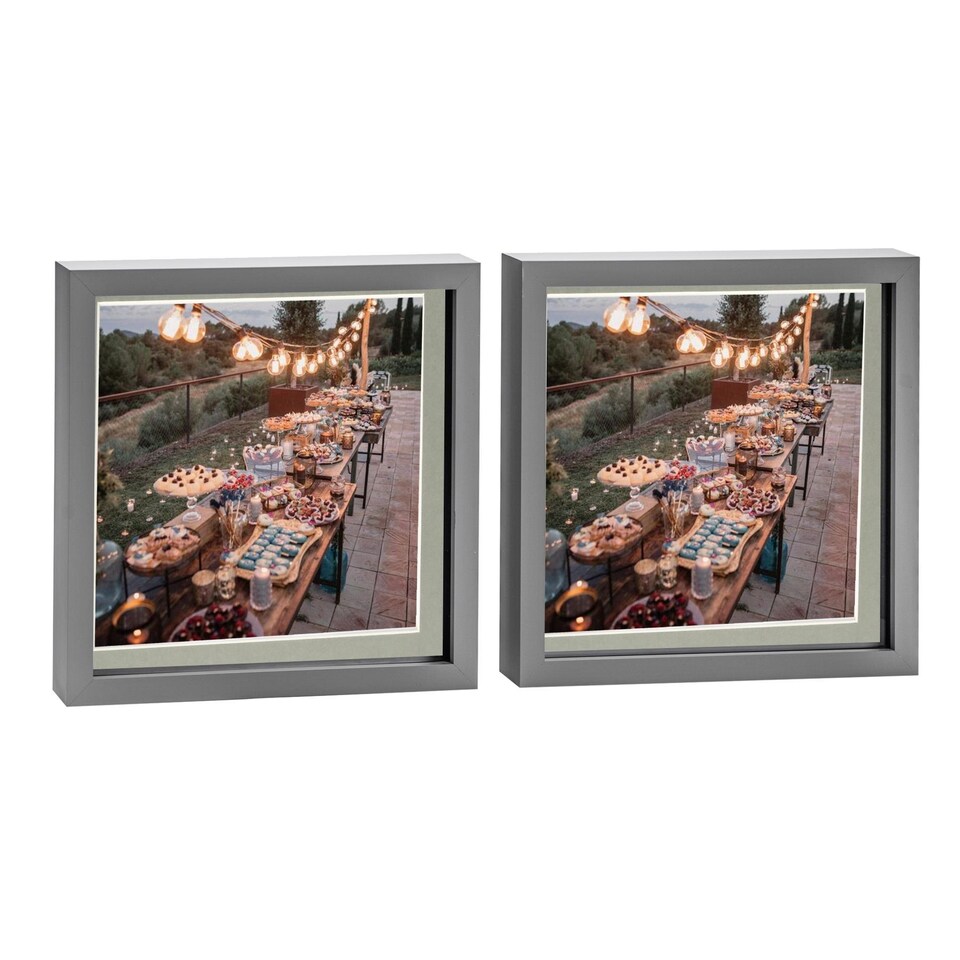 image 1 of Nicola Spring 10 x 10" Photo Frames - Grey/Grey Mount - 3D Picture Frame Box Portrait Display Case (53 x 53cm) Set of 2
