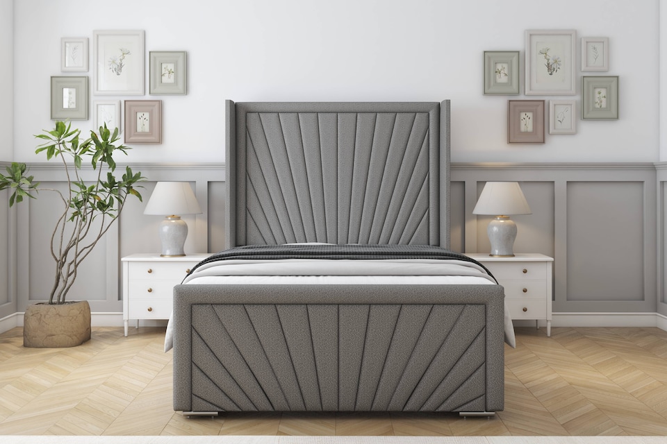 image 1 of Sloomy Rutherford Pewter Dumfries Bed Frame With 50"  Upholstered Wingback Headboard 6' Super King