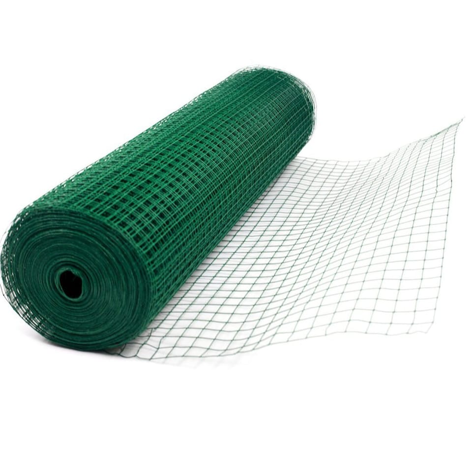 image 1 of Green PVC Coated Chicken Wire Mesh 1” x 1” Fencing Garden Barrier Metal Fence - 0.9M x 30M