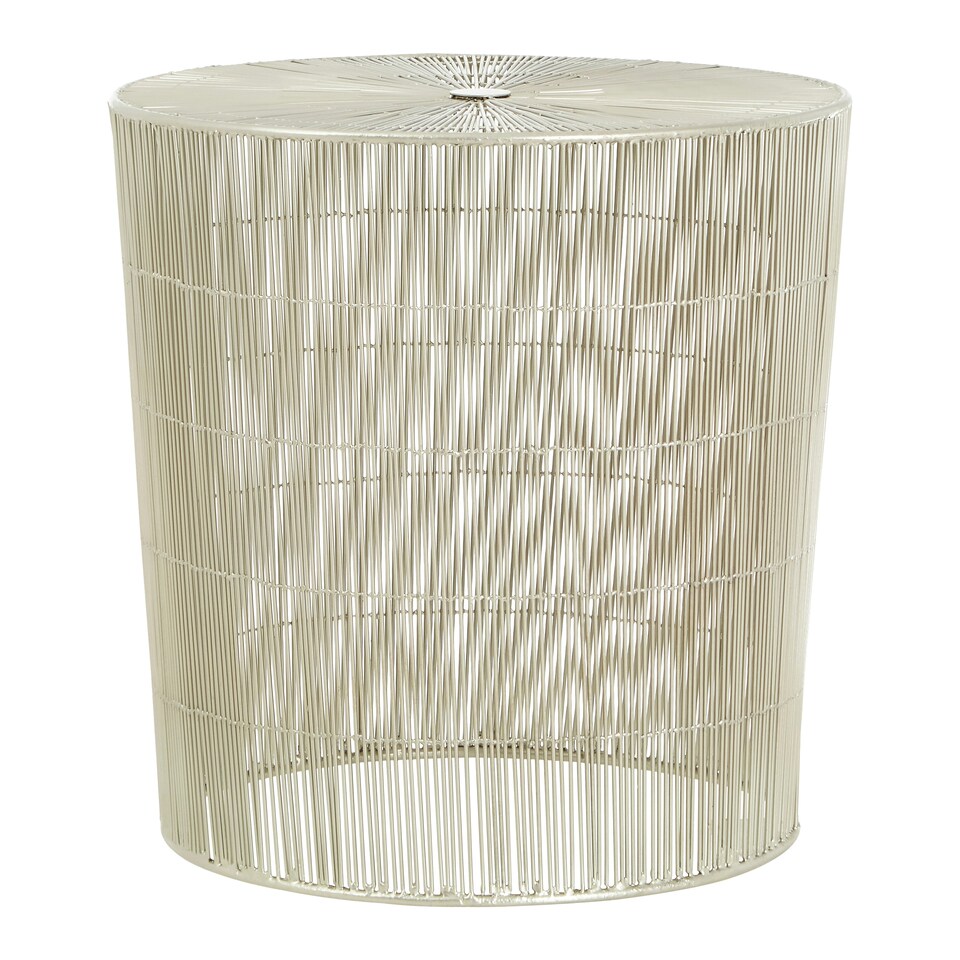 image 1 of Interiors by Premier Silver Large Cage Round Table, Iron Strips Coffee Table, Durable End Side Table for Indoor, Outdoor Spaces