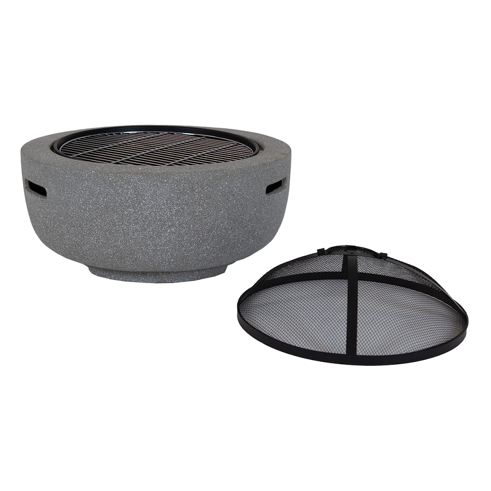 image 1 of Charles Bentley 60cm Round Magnesia Fire Pit with Mesh Cover Cooking Grill