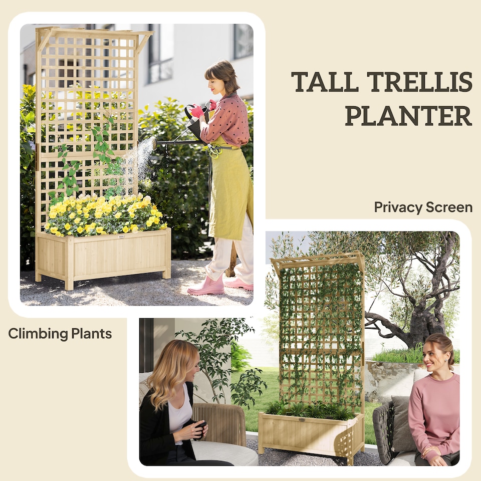 image 1 of Outsunny Wood Planter with Trellis for Climbing Plants Vines Planter Box Natural | Brown | Natural wood finish