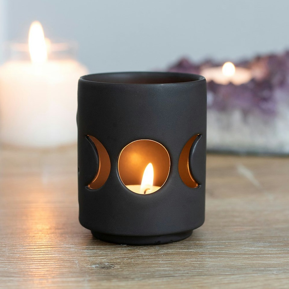 image 1 of Something Different Triple Moon Cut Out Candle Holder - Black - One Size