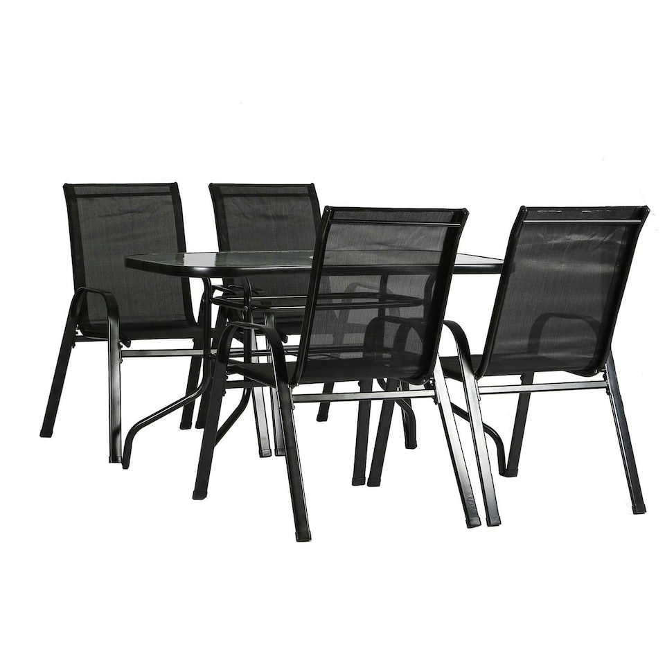 image 1 of Harbour Housewares 4 Seater Metal Garden Furniture Set - 120cm x 70cm - Garden Furniture Set Garden Dining Set Outdoor Furniture 4 Chairs