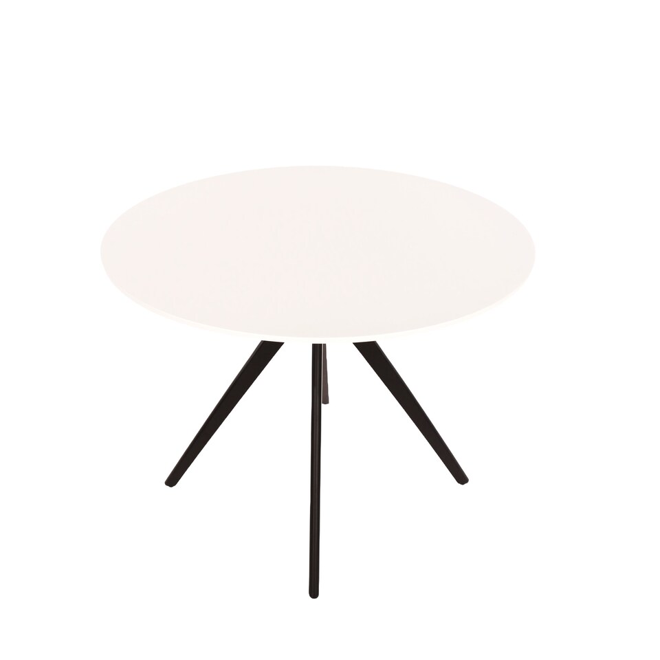 image 1 of Aspen Compact Round Dining Table - Durable Wood-Effect or Sintered Stone Top with Black Metal Pedestal Legs | White | White | Small | 1