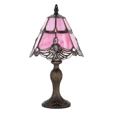 Quirky and Petite Pink Stained Glass Tiffany Lamp with Clear Strip and Beads | Pink