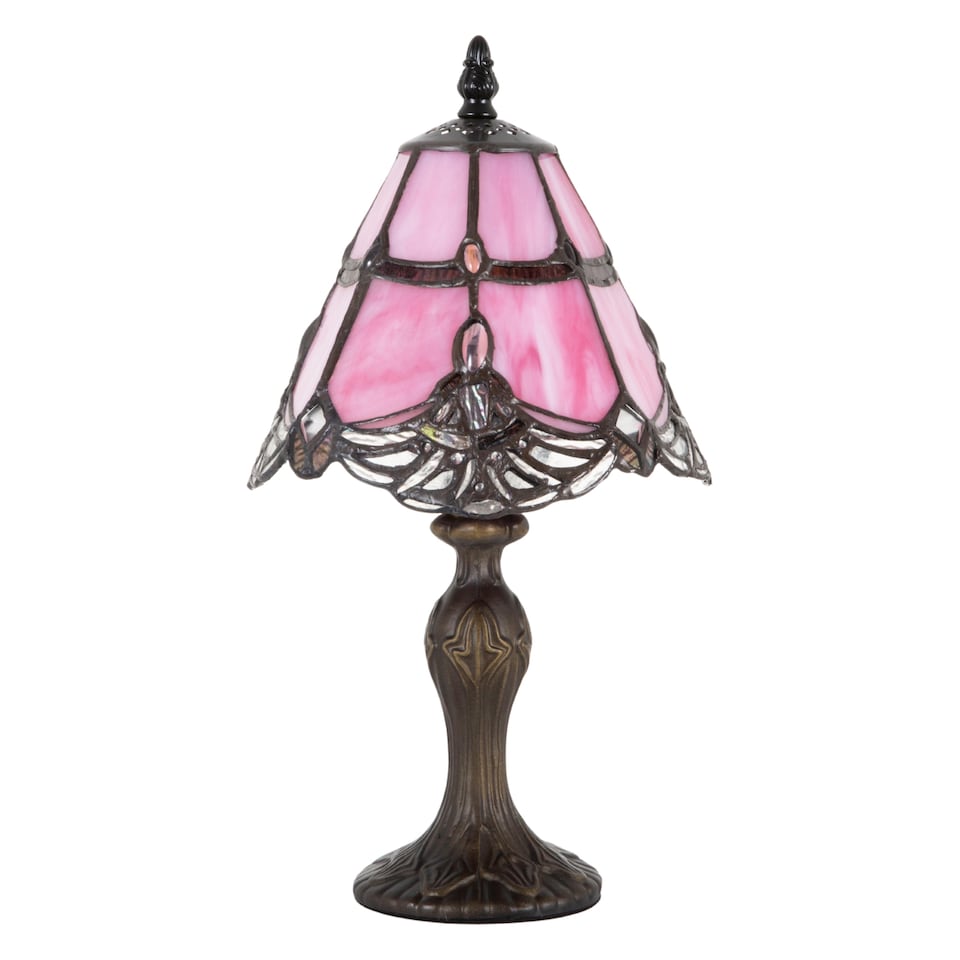 image 1 of Quirky and Petite Pink Stained Glass Tiffany Lamp with Clear Strip and Beads | Pink
