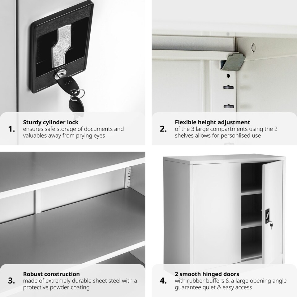 image 1 of Filing Cabinet - 3 shelves, height-adjustable, lockable, 90 x 40 x 90 cm Grey