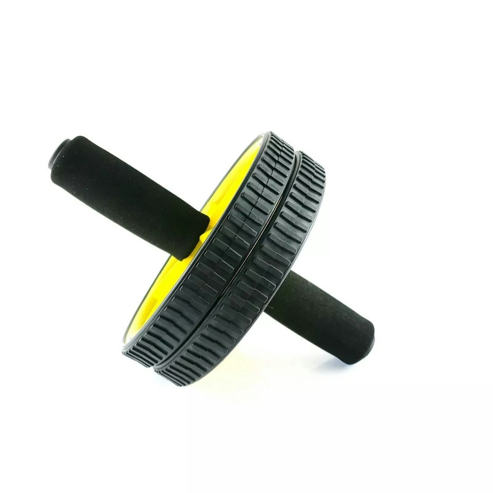 image 1 of Bourgini Foam Handle Ab Roller Core Strength Fitness Workout Black and Yellow