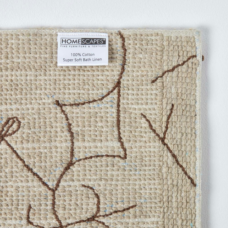 image 1 of Homescapes Damask Cotton Bath Mat - Beige | Brown | 50 x 80 cm