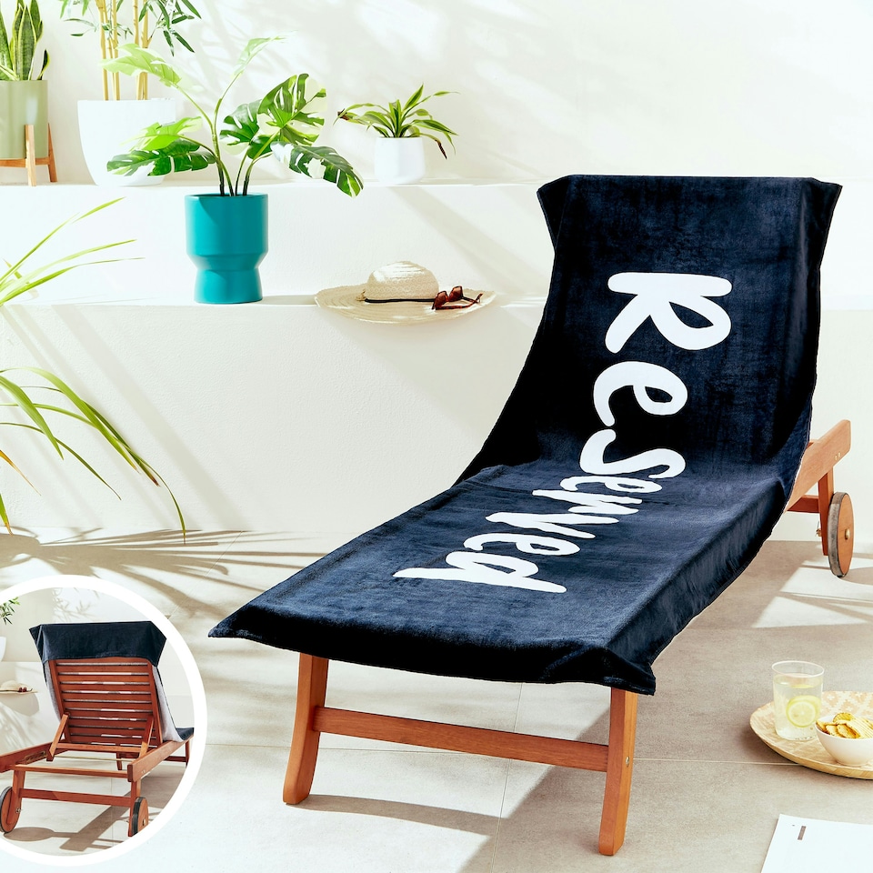 image 1 of Catherine Lansfield Reserved Black/White Beach Towel Lounger Black