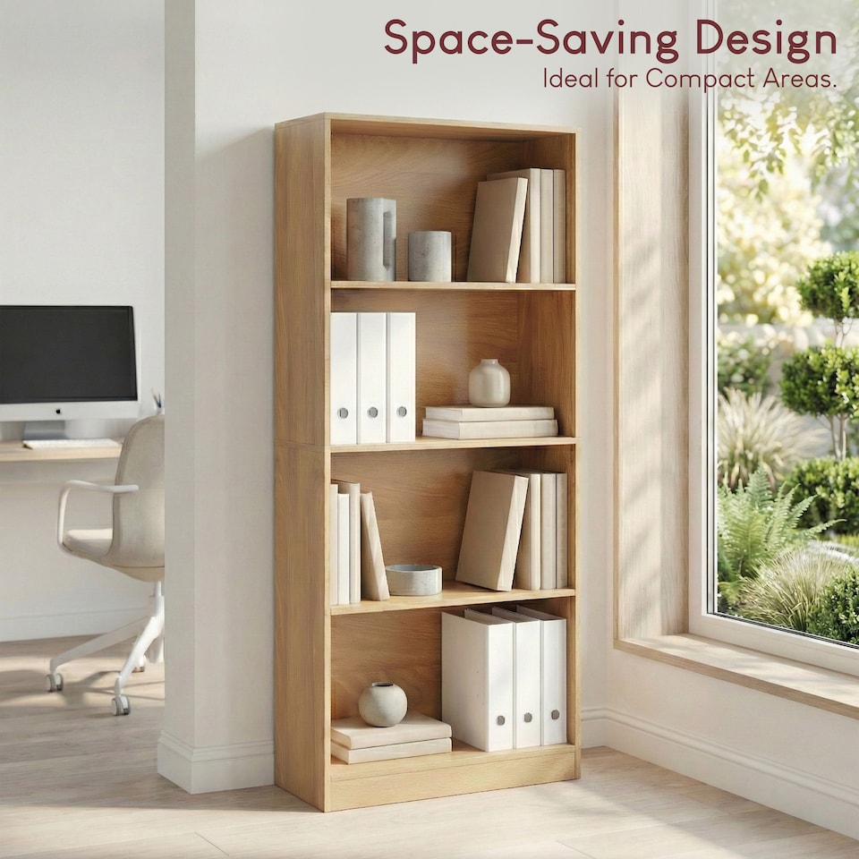 image 1 of Vida Designs Cambridge 4 Tier Large Bookcase Display Storage, Oak