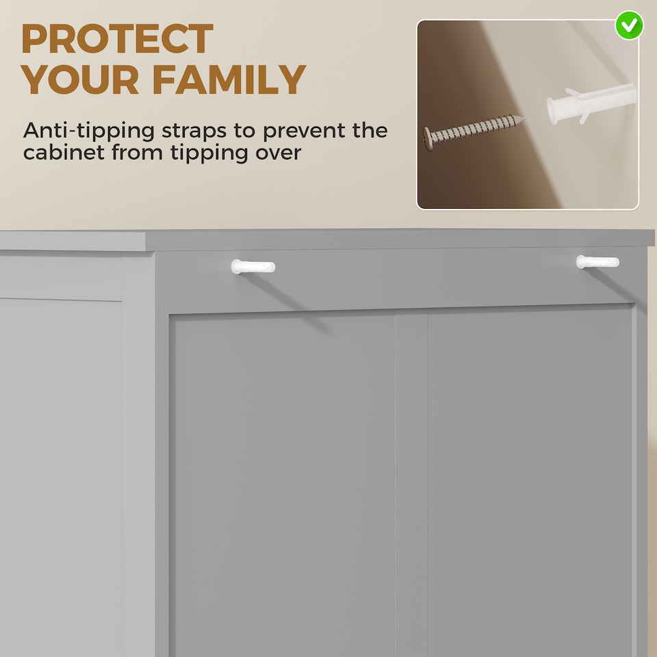 image 1 of HOMCOM Kitchen Cupboard Storage Cabinet Adjustable Shelves, Glass Door, Grey