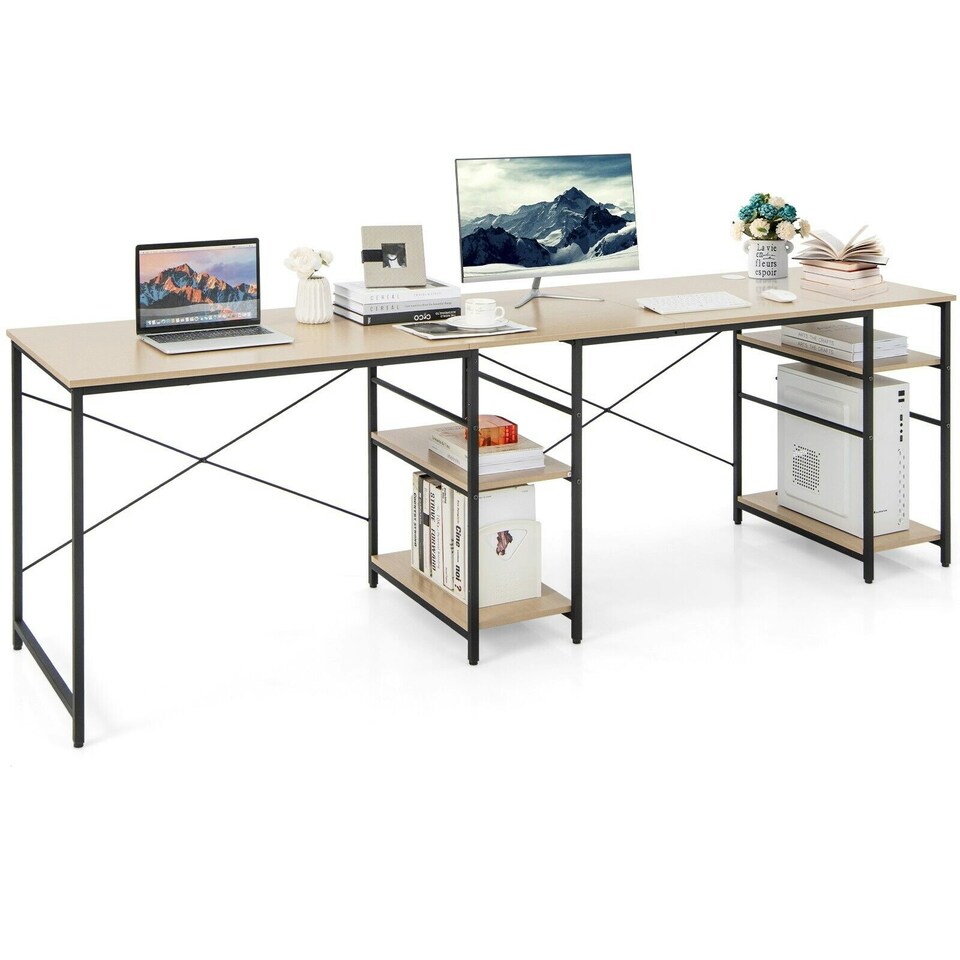 image 1 of COSTWAY L-Shaped Computer Desk Writing Desk Workstation Natural N/A
