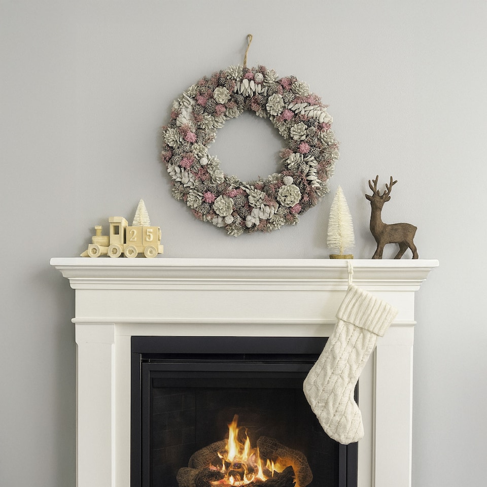 image 1 of Neo Luxury Extra Large Frosted Pinecone Winter Wreath 50cm Home Artificial Christmas Festive Front Door Decoration | Grey | Pink Grey