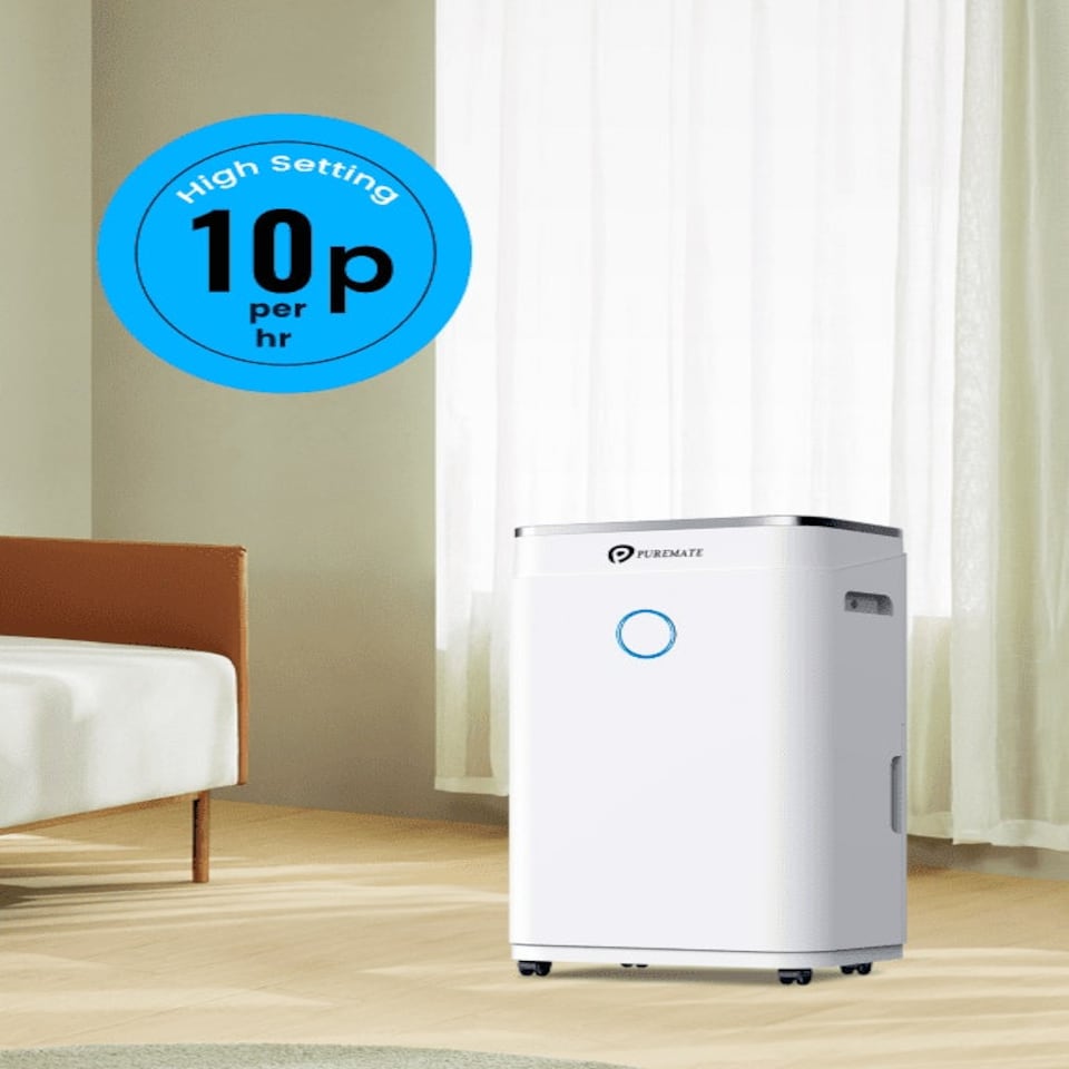 image 1 of PureMate 20 Litre Dehumidifier with Ioniser, Continuous Drainage Hose and Sleep Mode