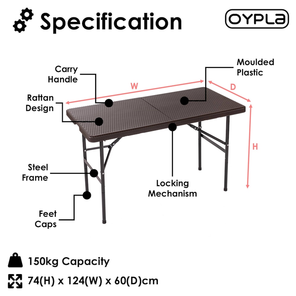 image 1 of 4ft 1.2m Folding Heavy Duty Outdoor Rattan Trestle Party Garden Table | Brown