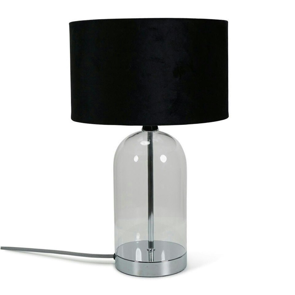 image 1 of ValueLights Jessy Glass and Silver Chrome Metal Bedside Table Lamp with a Black Velvet Lampshade
