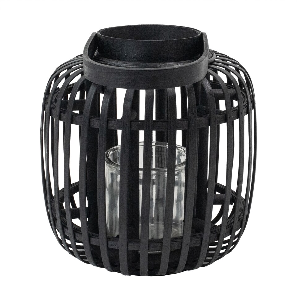 image 1 of JVL Luna Natural Bamboo Lantern With Handle, Black