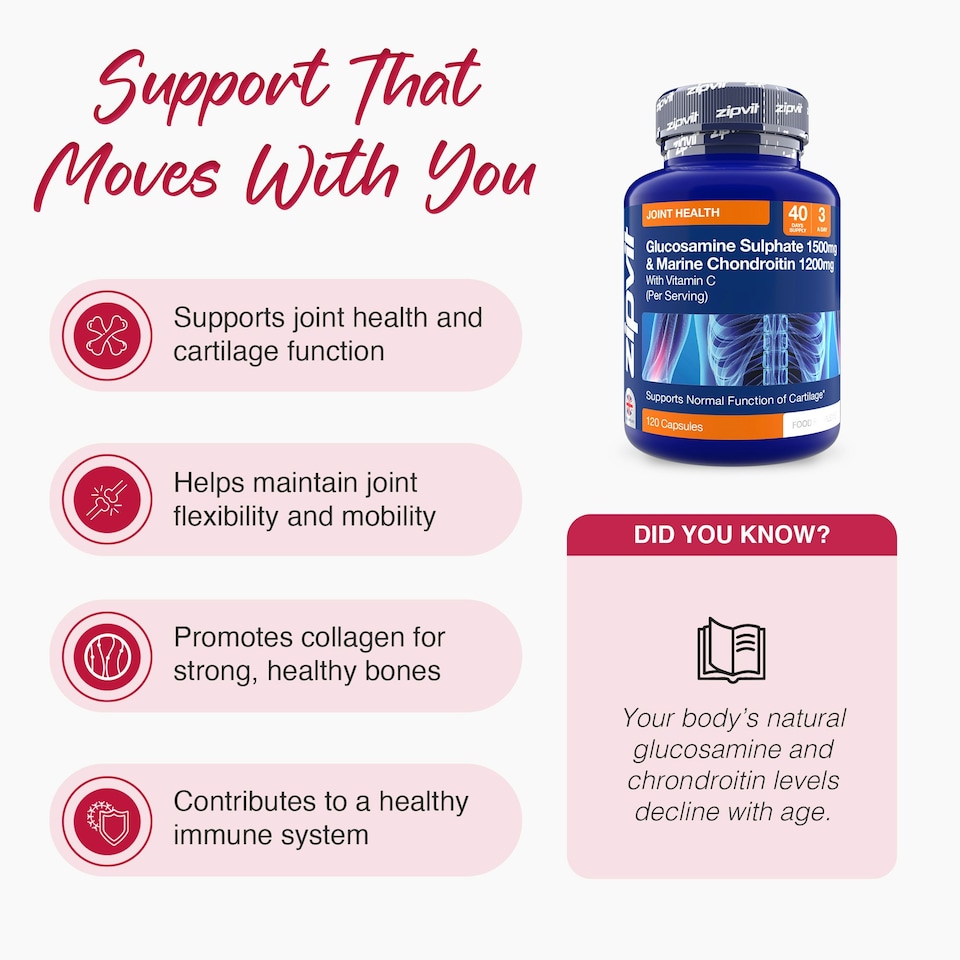 image 1 of Zipvit Glucosamine 1500mg & Chondroitin 1200mg – Joint & Cartilage Support with Vitamin C, 120 Capsules