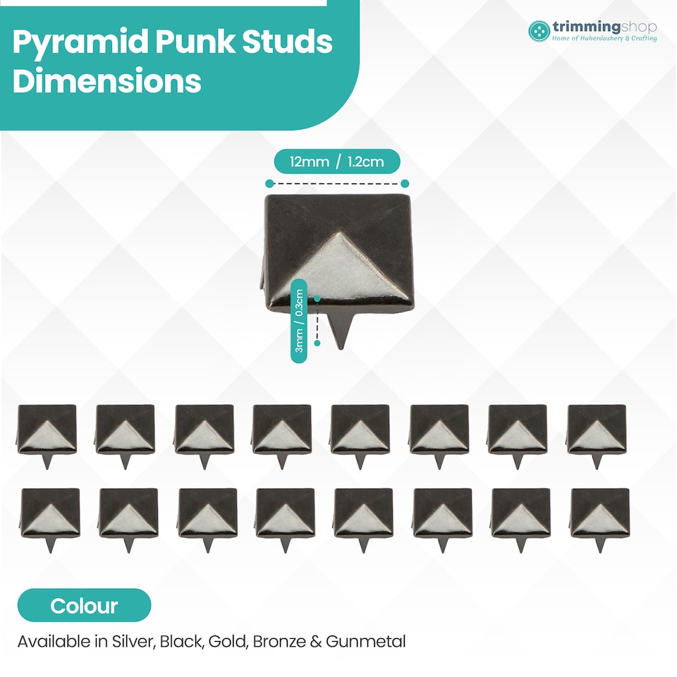 image 1 of 12mm Pyramid Shaped Nail Head Studs Square Metal Leather Rivets - 50pcs