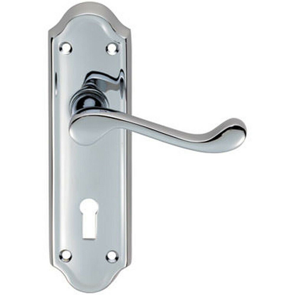 Loops PAIR Victorian Upturned Handle on Lock Backplate 168 x 47mm Polished Chrome