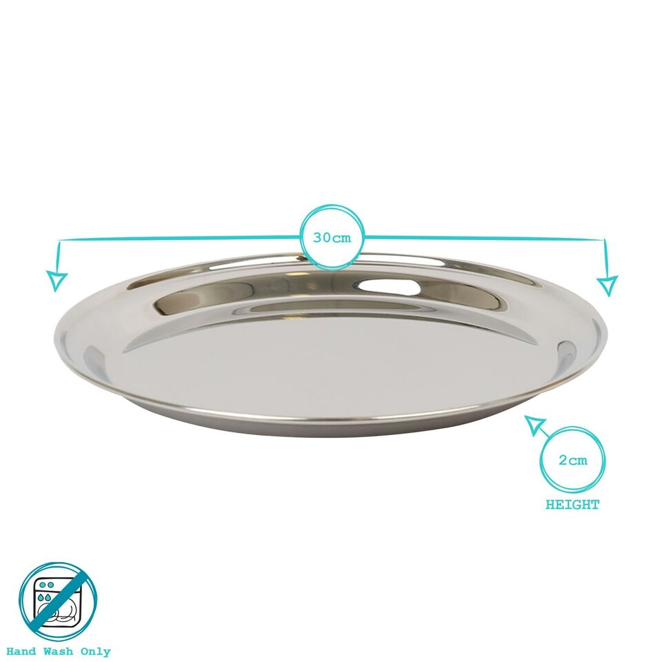 image 1 of Argon Tableware Round Stainless Steel Serving Tray - 30cm N/A