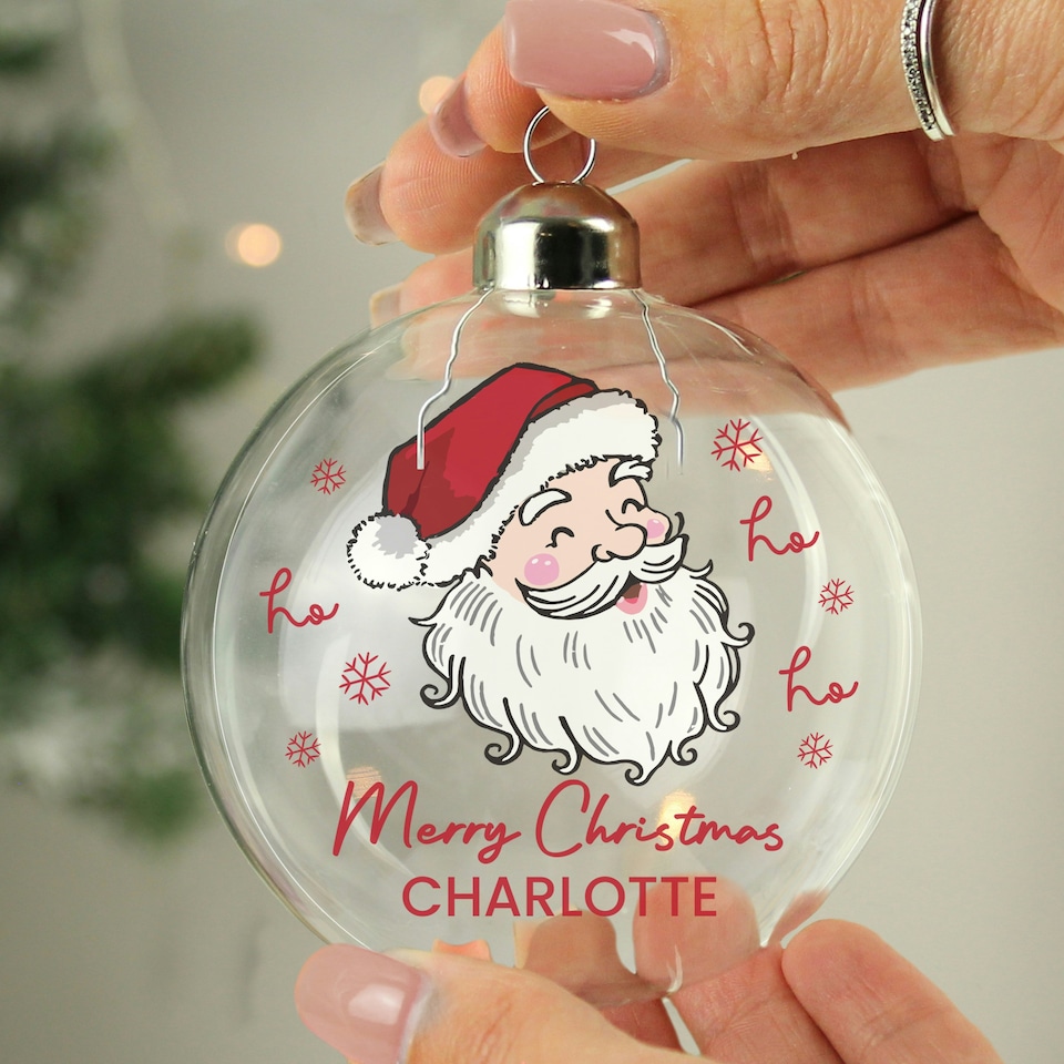 image 1 of Personalised Santa Glass Bauble