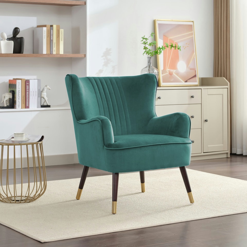 image 1 of Madison Velvet Fabric Accent Chair - Green