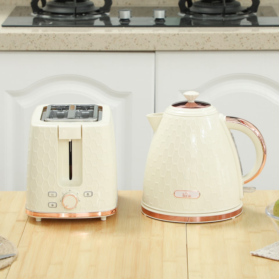 image 1 of HOMCOM Kettle and Toaster Set 1.7L Kettle & 2 Slice Toaster Set Beige