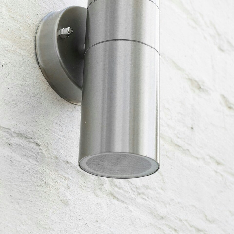 image 1 of ValueLights Pair of Silver Outdoor Wall Up-Down Light with 5W Warm White Bulb
