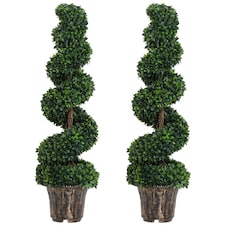 Outsunny Set of 2 Artificial Trees, Artificial Boxwood Spiral Topiary Trees Potted Decorative Plant Indoor Decor 120cm