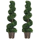 image 1 of Outsunny Set of 2 Artificial Trees, Artificial Boxwood Spiral Topiary Trees Potted Decorative Plant Indoor Decor 120cm