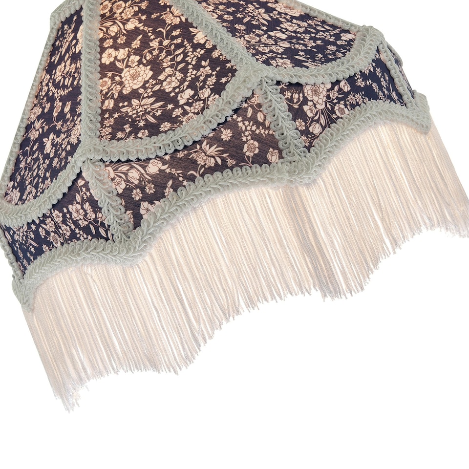 image 1 of Classic Victorian Empire Lampshade in Navy Blue Cotton with Tassels Blue