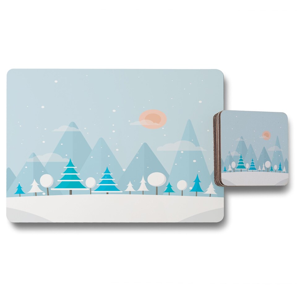 christmas snow nature background placemat coaster set | Multi
