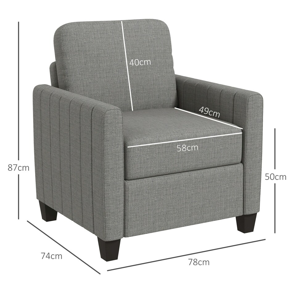 image 1 of HOMCOM Modern Accent Chair with Spring Cushion, Back Pillow, Grey Grey