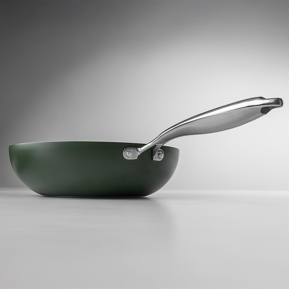 image 1 of Prochef 28cm Green Ceramic-Coated Aluminium Wok | Green | Olive Green | 28 cm