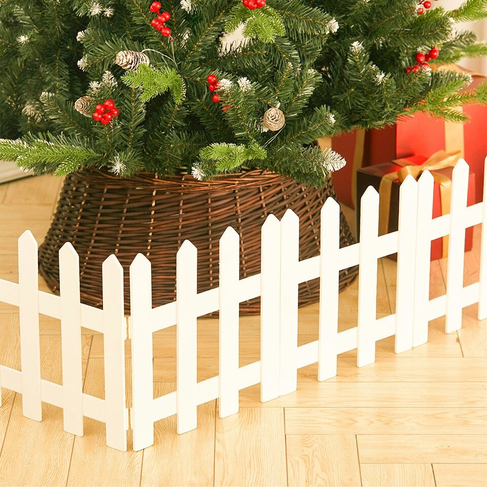 image 1 of Living and Home Wooden Christmas Tree Picket Fence for Decoration - White