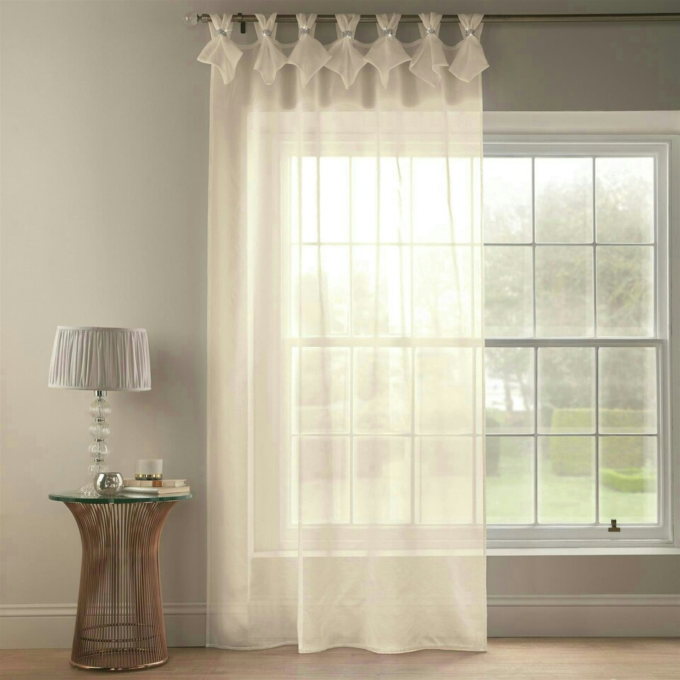 image 1 of Tiara Dolly Voile Eyelet Curtain Panel - Cream - 145cm x 182cm