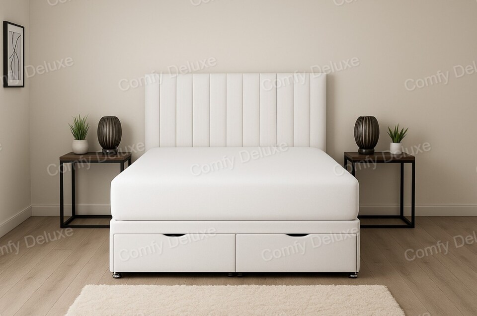 image 1 of Plush Velvet White Ottoman Storage Bed 5ft Kingsize Bed Set with Headboard and Mattress