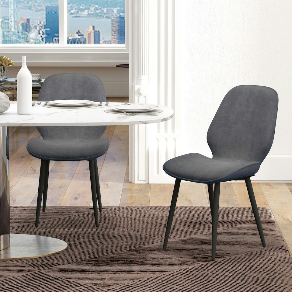 image 1 of HOMCOM Dining Chairs Set of 2 Upholstered Kitchen Chairs w/ Metal Legs Grey