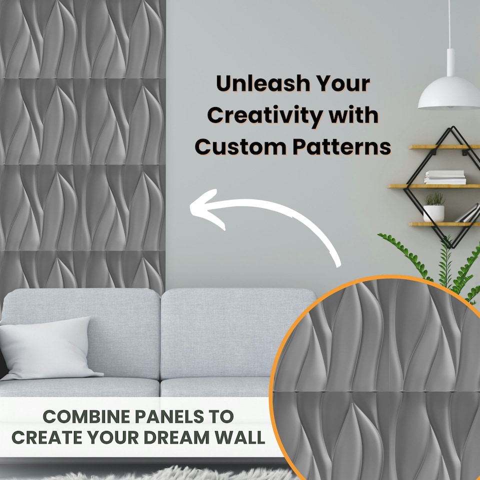 image 1 of NOVECRAFTO Wavy Wave 3D Wall Panels – 6 Sheets Covering 1.5m² | 16.15ft² Interior Cladding Set | Wavy Design Tiles – Each Panel 50x50cm Silver Grey