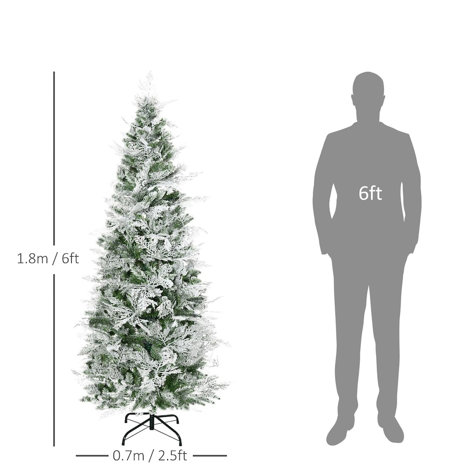 image 1 of HOMCOM 6 Foot Snow Flocked Artificial Christmas Tree Holiday with Pencil Shape