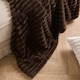 image 2 of OHS Faux Fur Ribbed Fleece Throw Over Bed Blanket Winter Warm Supersoft - 125 x 150cm | Brown | Chocolate