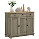 image 9 of HOMCOM Sideboard Buffet Cabinet with Rubber Wood Top and Drawers, Grey 