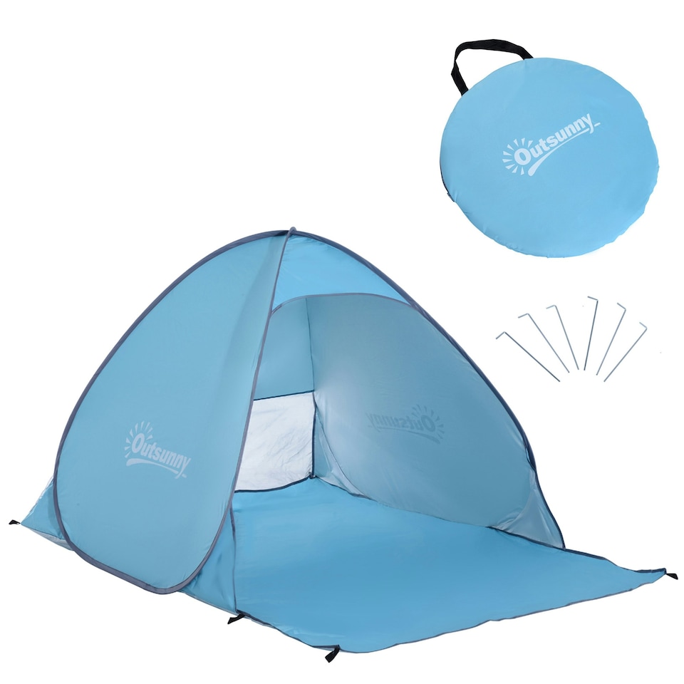image 1 of Outsunny 2-3 Person Pop up Tent Instant Camping Tent Sun Shade Shelter Blue