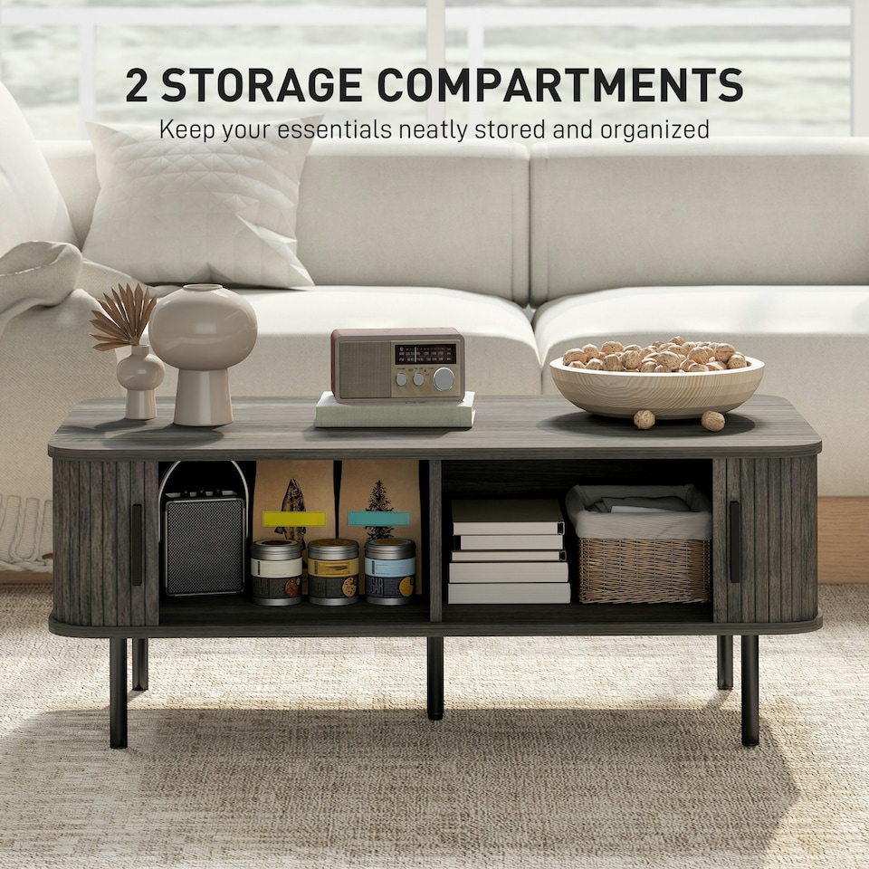 image 1 of HOMCOM Coffee Table with Storage and Sliding Doors for Living Room Grey