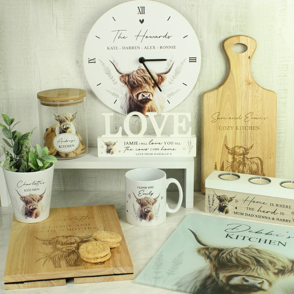image 1 of Personalised Highland Cow Wooden Tealight Holder Brown